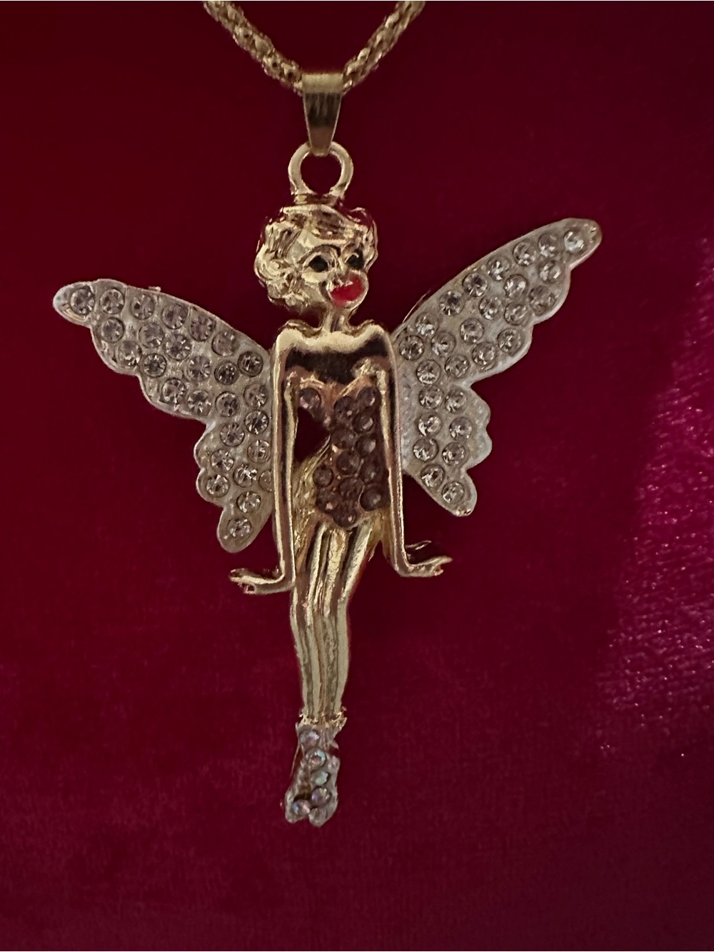Bet Johnson Gold Fairy Pendant Necklace with Clear Crystal Wings